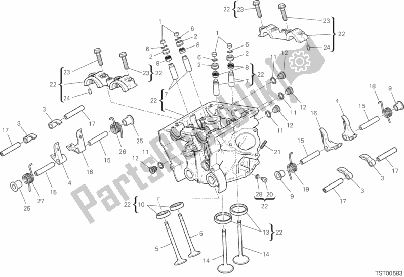 Alle onderdelen voor de Verticale Cilinderkop van de Ducati Multistrada 950 Brasil 2018